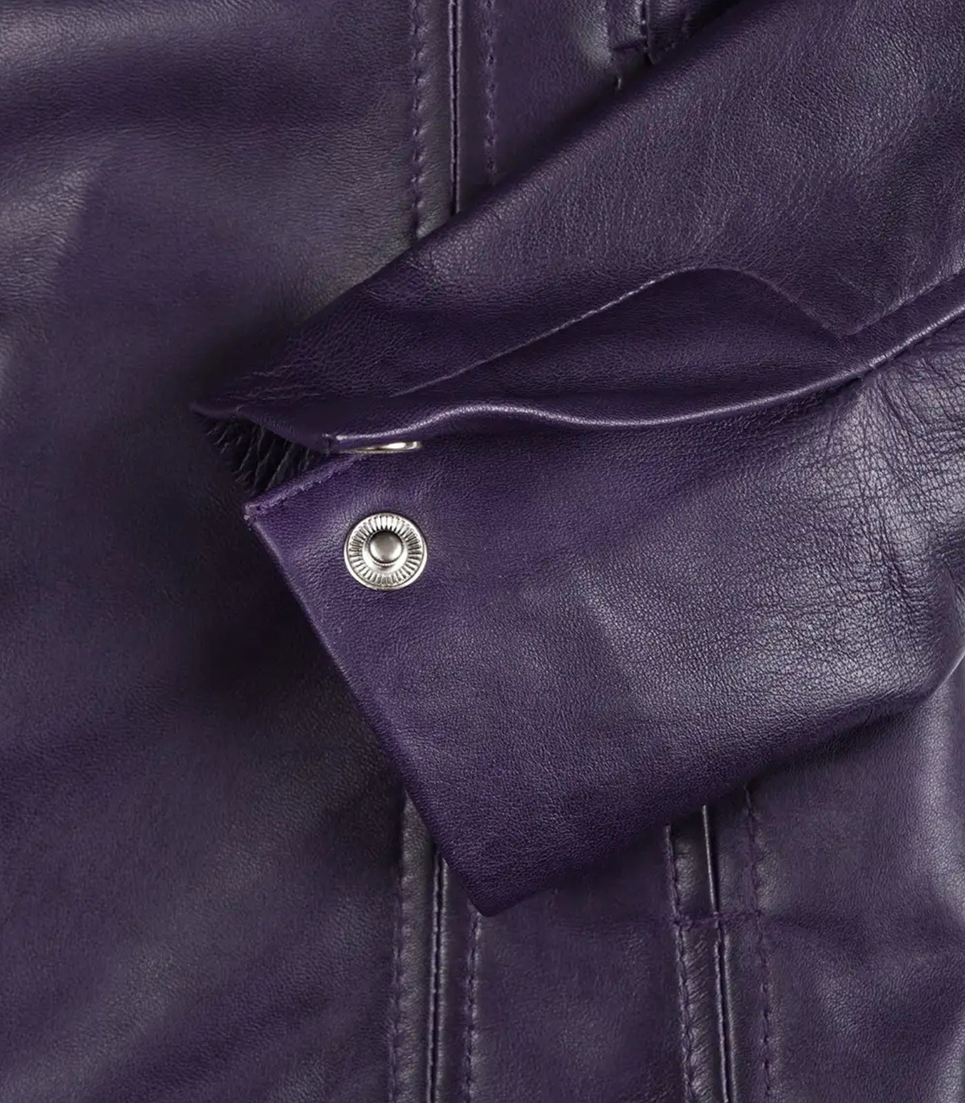 Stylish women’s purple leather blazer featuring three-button design