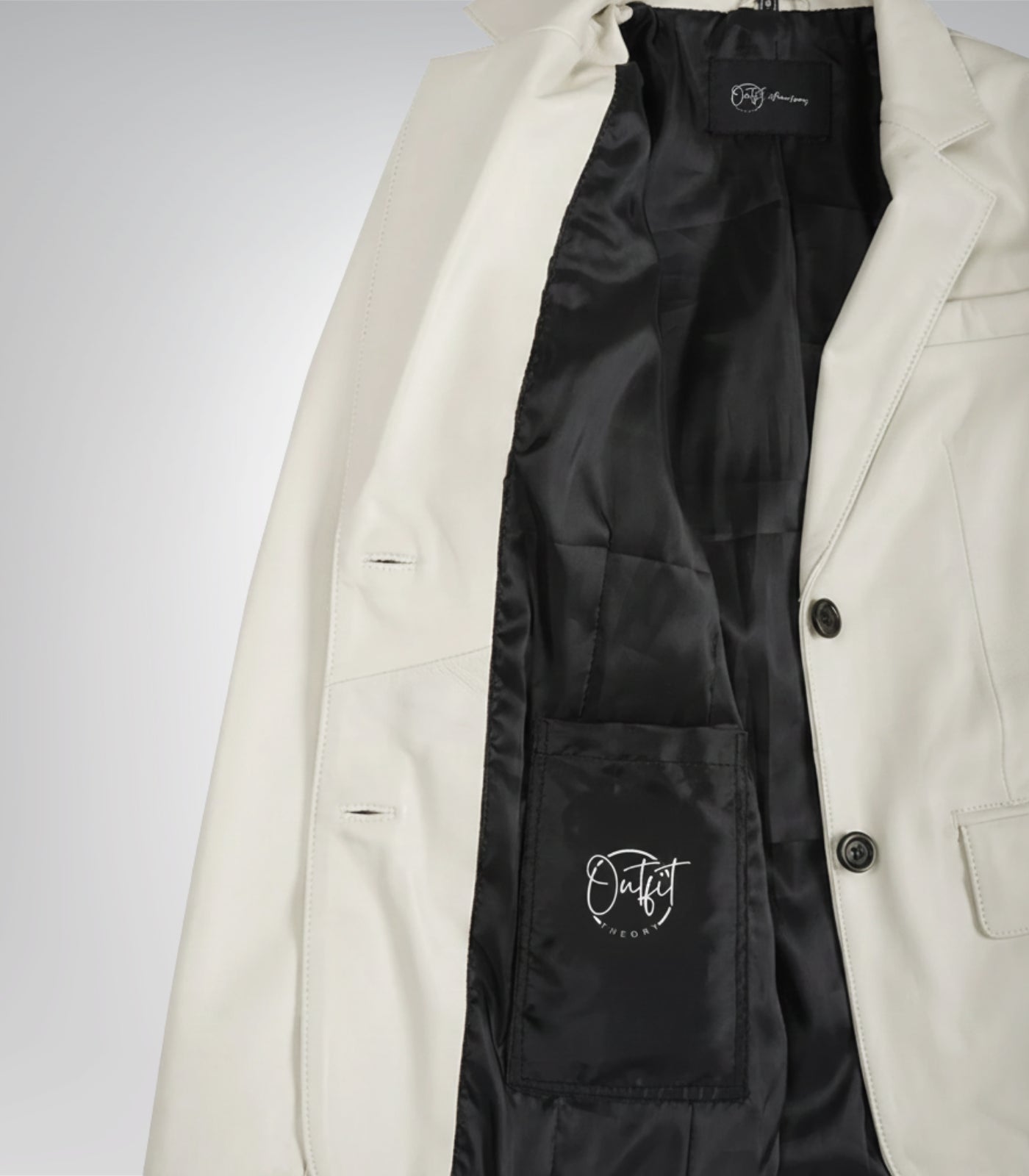 Stylish women’s off-white leather blazer crafted from lambskin