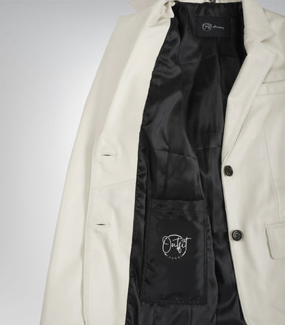Stylish women’s off-white leather blazer crafted from lambskin