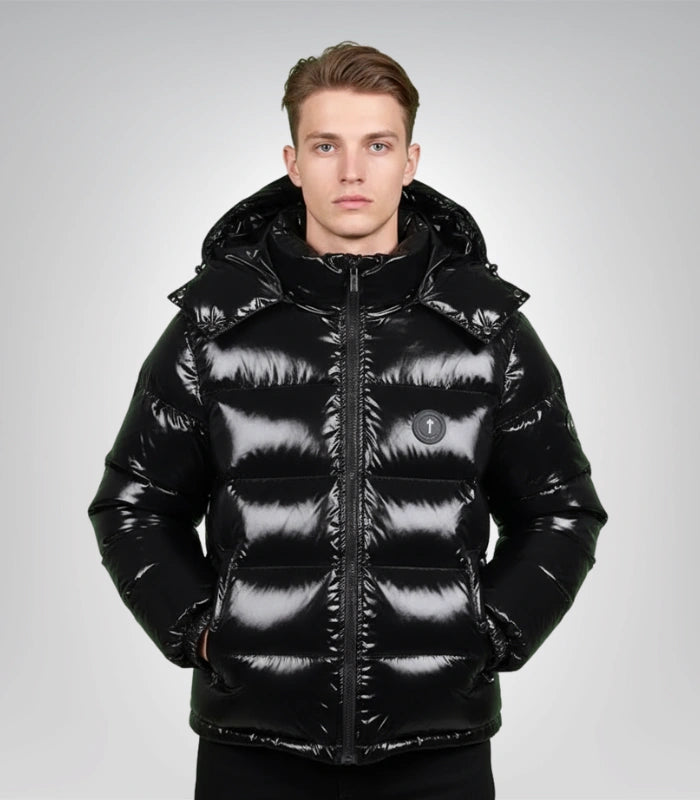 Black glossy puffer jacket – Trapstar Irongate streetwear style