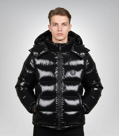 Black glossy puffer jacket – Trapstar Irongate streetwear style