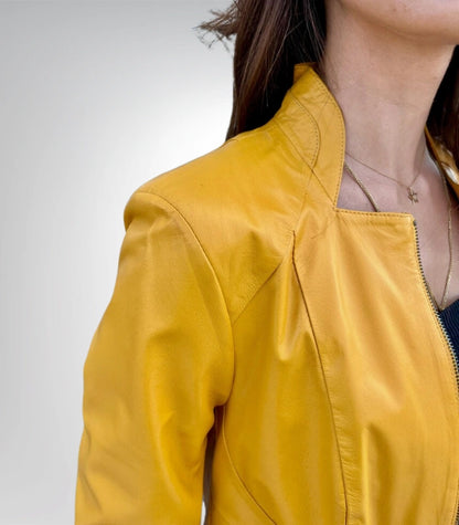 Premium sports jacket – yellow genuine leather outerwear for men