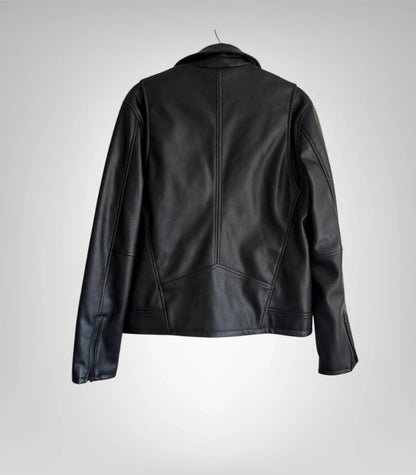 Women’s classic black leather biker coat – elegant streetwear