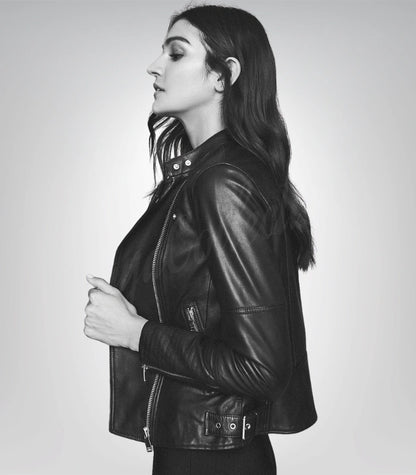 Women’s black lambskin leather jacket – premium genuine leather outerwear