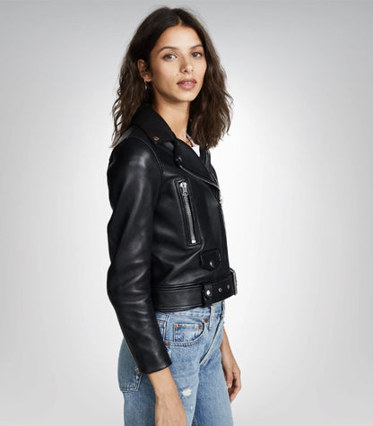 100% genuine leather black jacket for women – premium real leather design