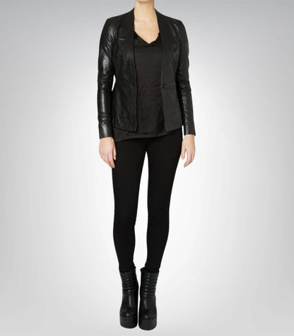 Women’s Black Leather Blazer Coat Short Street Style Jacket