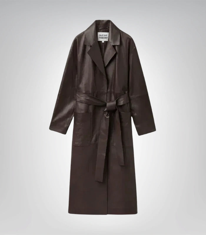 Stylish women’s leather coat – long trench outerwear fashion