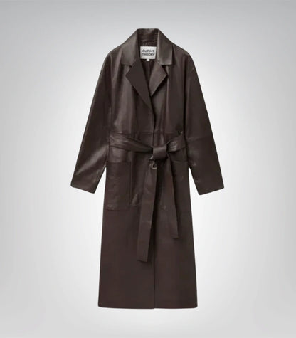 Stylish women’s leather coat – long trench outerwear fashion