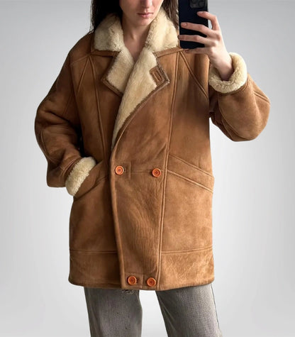 Classic women’s shearling leather coat – handmade 1970s winter style