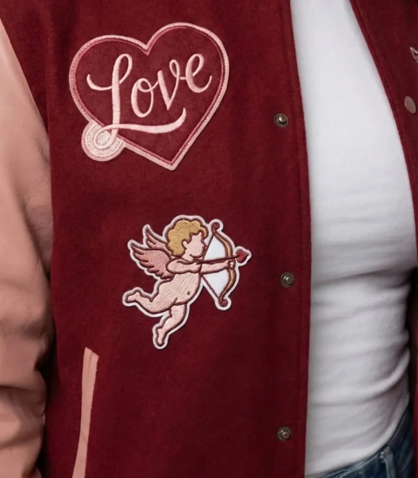 Women’s Valentine Varsity Jacket – Love Patch Embroidered