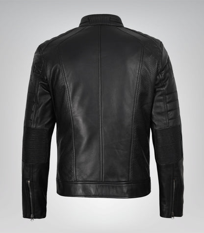 Men’s genuine lambskin leather biker jacket in classic black