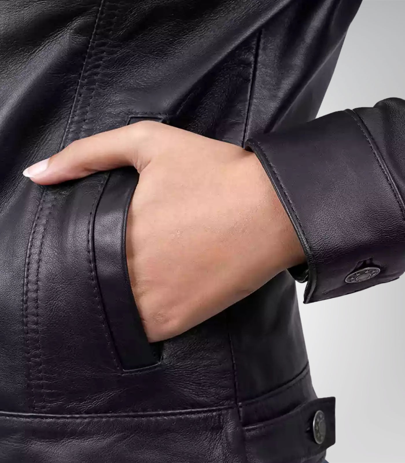 Women’s genuine black lambskin motorcycle jacket with four-pocket design