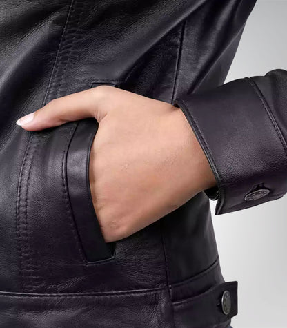 Women’s genuine black lambskin motorcycle jacket with four-pocket design