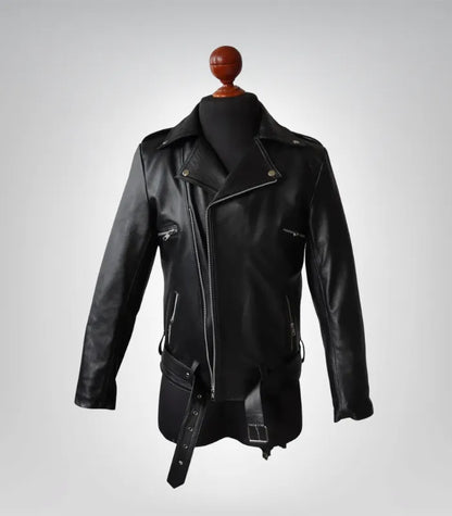 Men’s 90s Vintage Black Biker Leather Jacket Double Rider Style Handmade Top-Grain Cowhide Moto Jacket Retro Motorcycle Coat Birthday Gift for Him