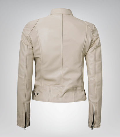 Women’s genuine beige leather biker jacket – Dodge design