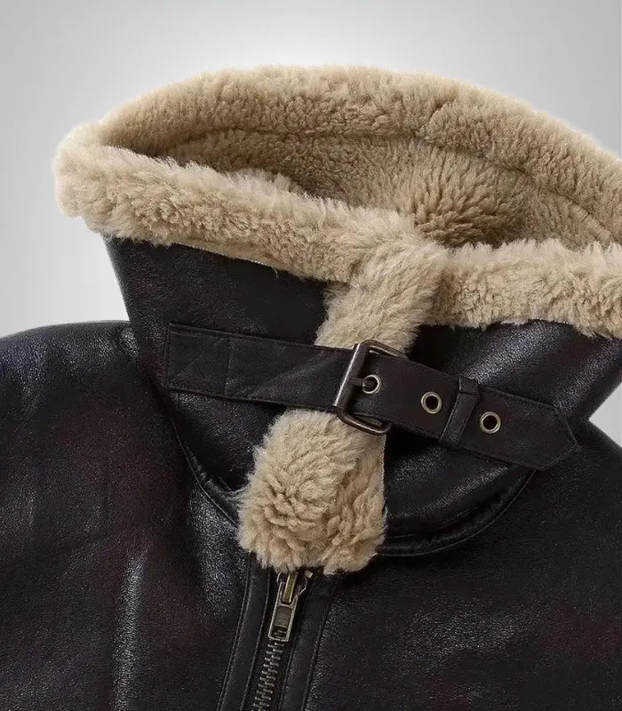 Women’s double-collared aviator jacket – brown faux leather B3 bomber
