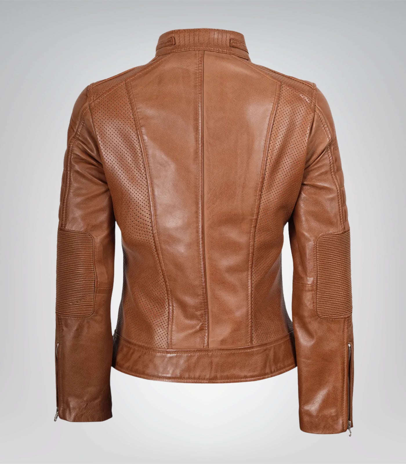 Women's Tan Leather Biker Jacket