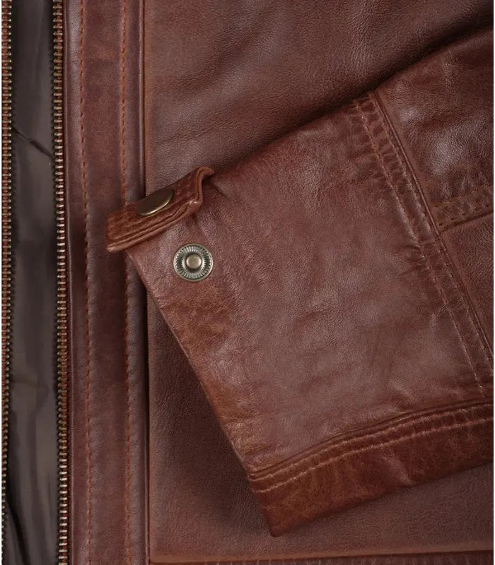 Luxury men’s cognac leather jacket with vintage quilted design