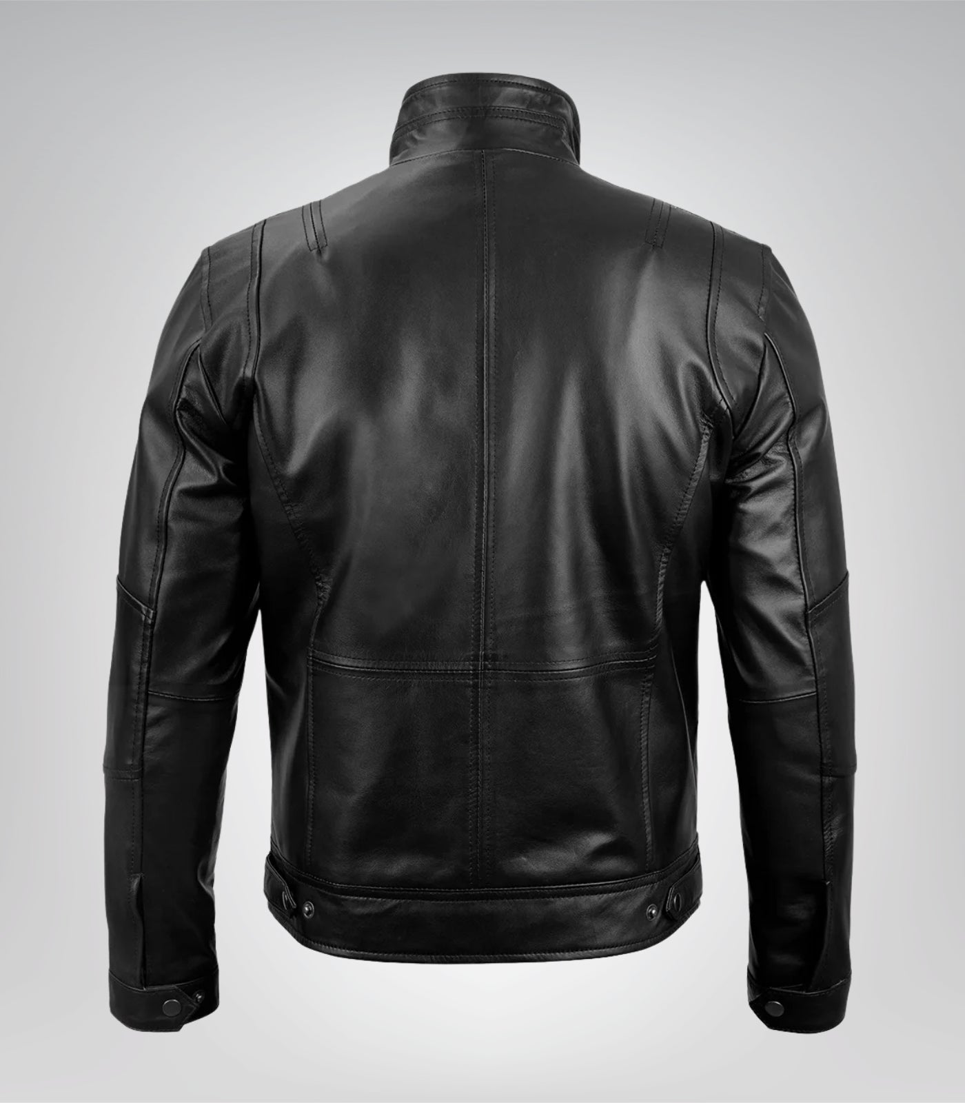 Black tailored-fit leather moto jacket for men