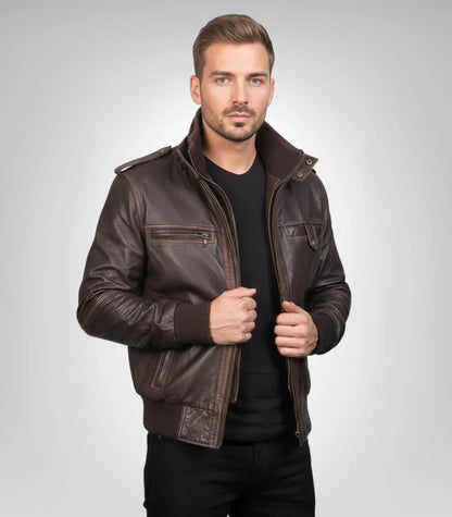 Glen Street Brown Leather Bomber Jacket