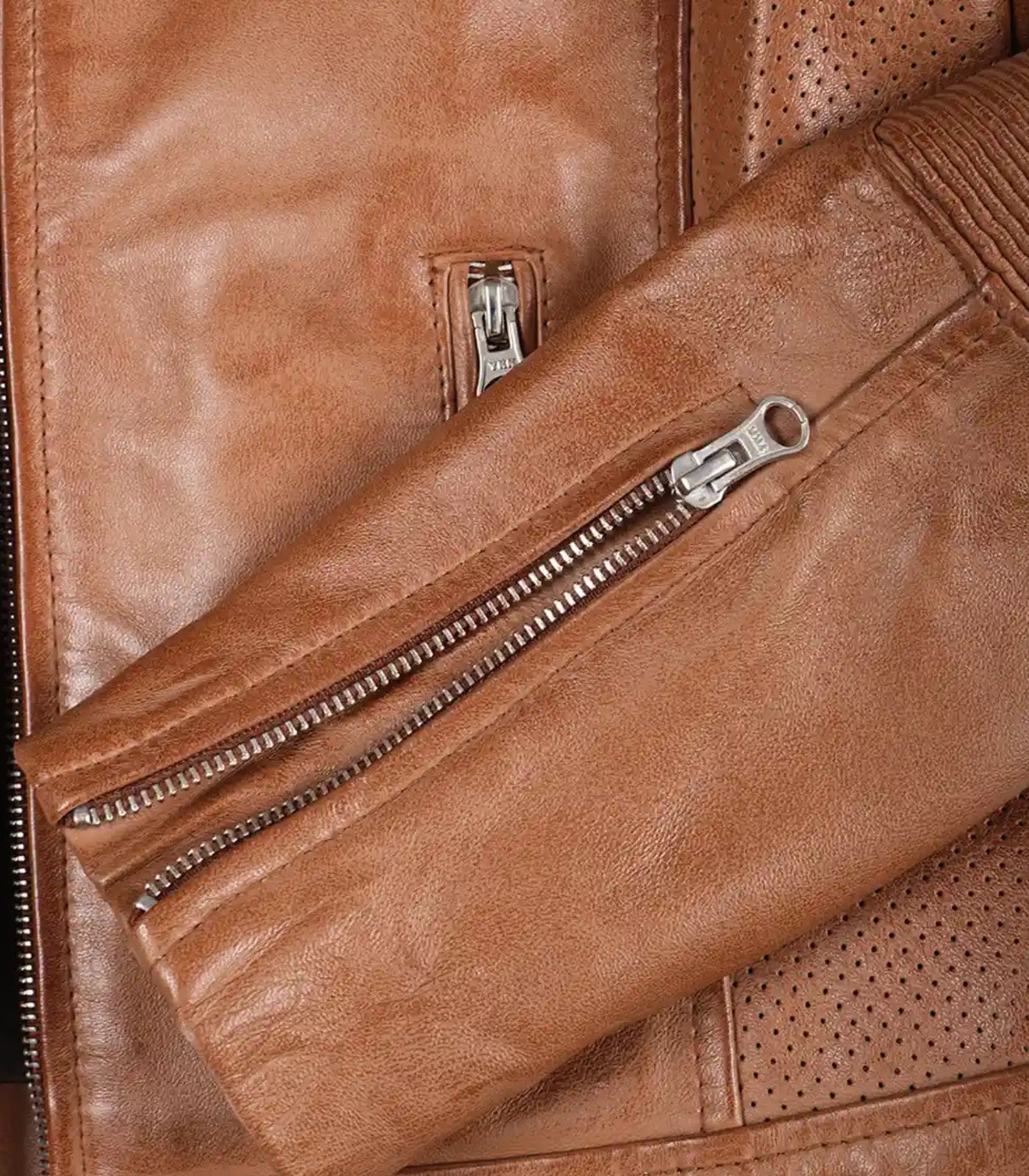 Genuine tan leather biker jacket for women in timeless design