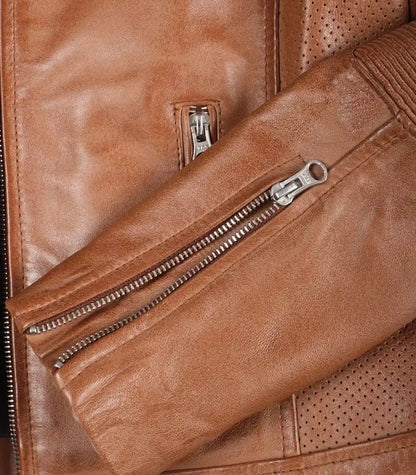 Genuine tan leather biker jacket for women in timeless design