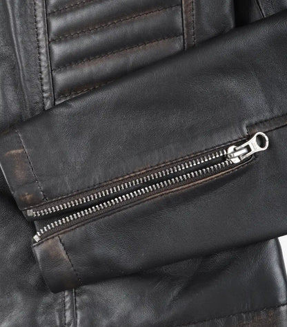 Women’s brown distressed leather motorcycle jacket