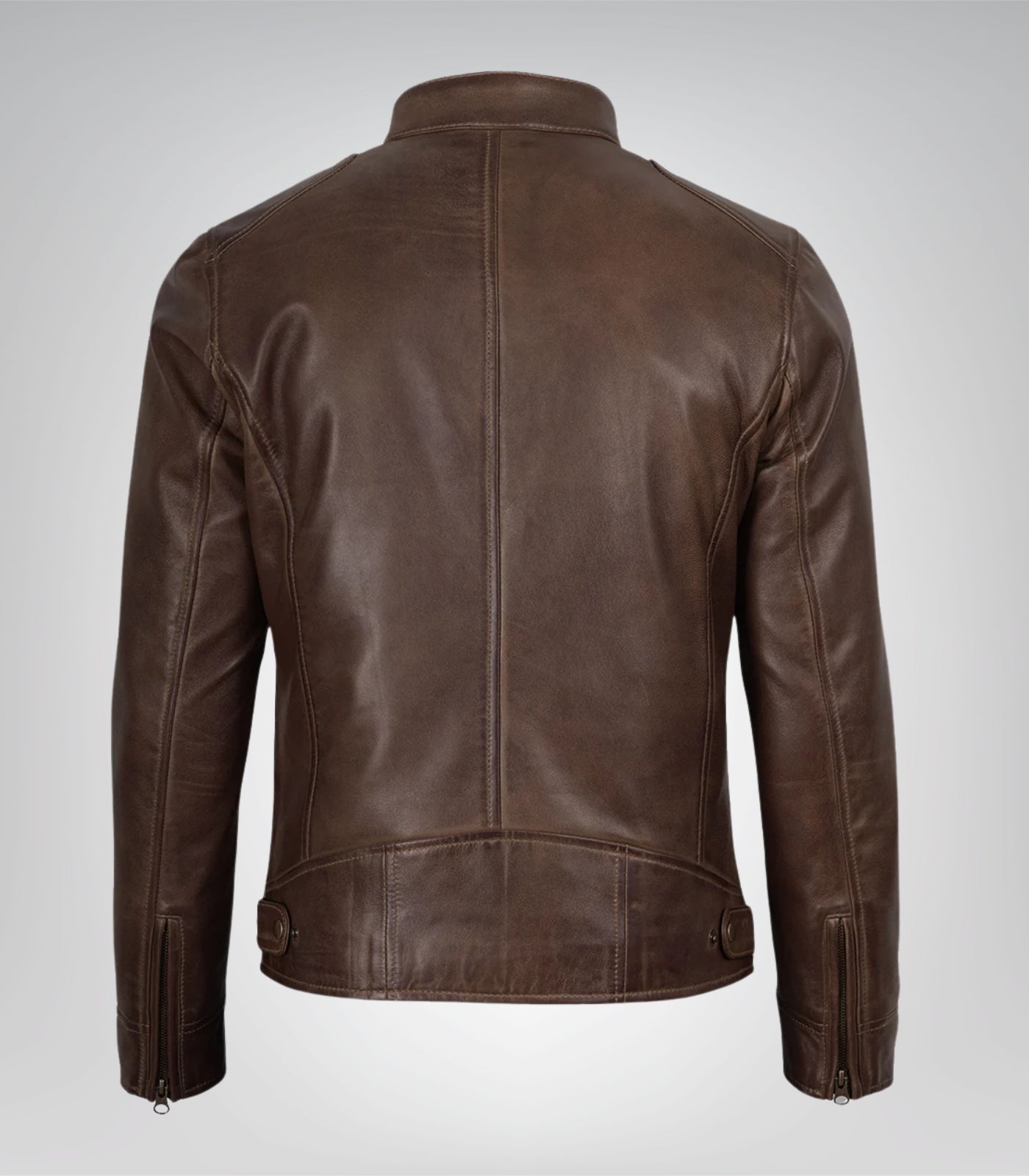 Men’s real leather motorcycle jacket in chocolate brown waxed finish