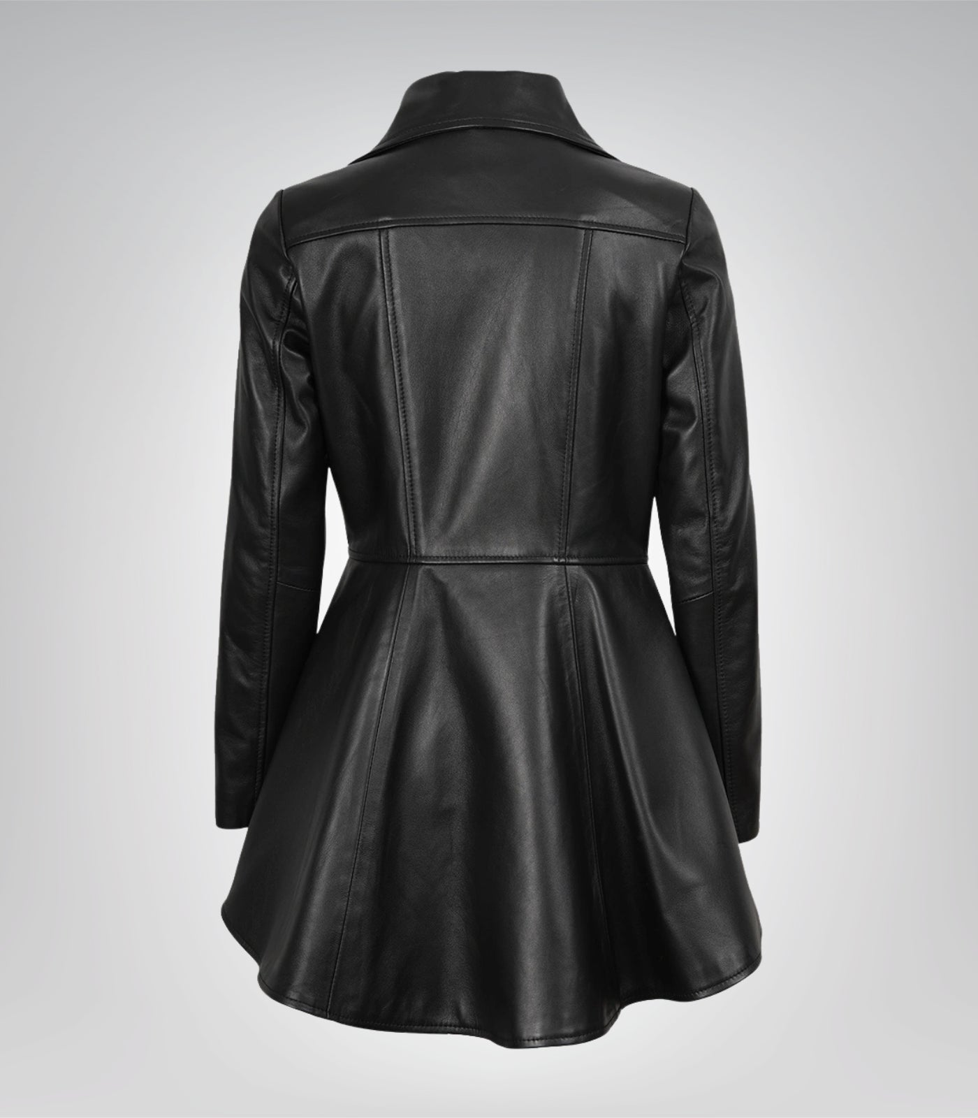 Black genuine leather jacket for women with peplum detailing