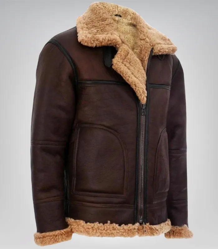 Men’s Vintage Brown Sheepskin Flying Jacket – Classic Shearling Aviator Coat