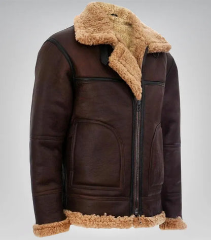 Men’s Vintage Brown Sheepskin Flying Jacket – Classic Shearling Aviator Coat