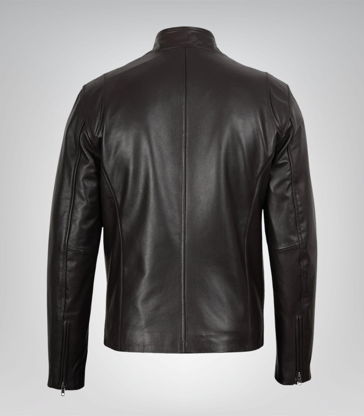 Premium dark brown leather motorcycle jacket for men, cowhide material