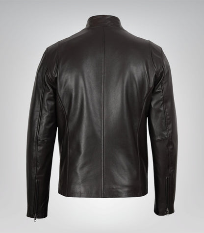 Premium dark brown leather motorcycle jacket for men, cowhide material
