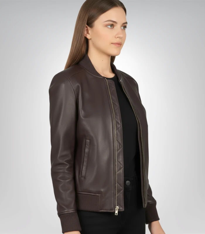 Women's vintage-inspired maroon leather bomber jacket – Bliss collection