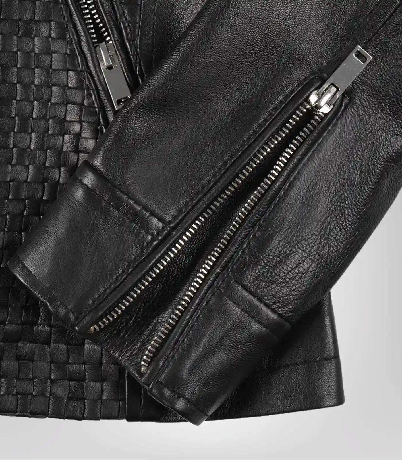 Stylish black textured leather motorcycle jacket for women