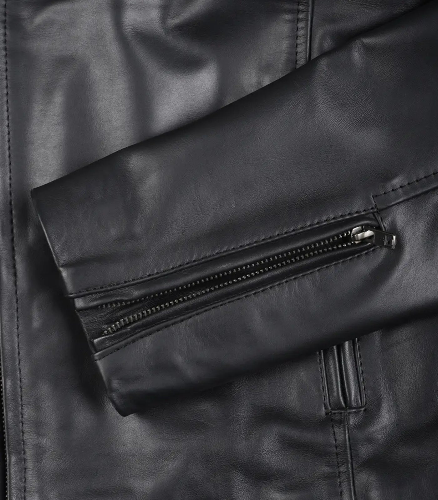 Trendy men’s black cowhide motorcycle leather jacket
