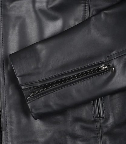 Trendy men’s black cowhide motorcycle leather jacket