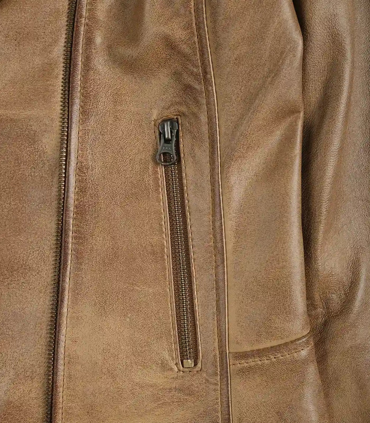 Women’s genuine camel brown leather biker jacket