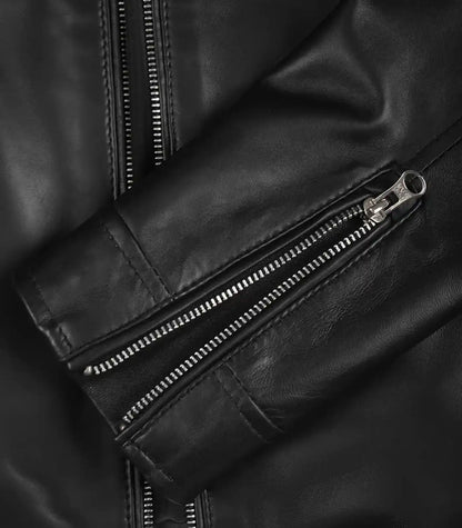 Women’s real leather motorcycle jacket in classic black finish