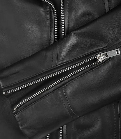 Women’s genuine leather moto jacket featuring an asymmetrical zipper – Rita edition