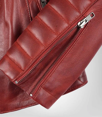Women’s Red Premium Asymmetrical Leather Biker Jacket