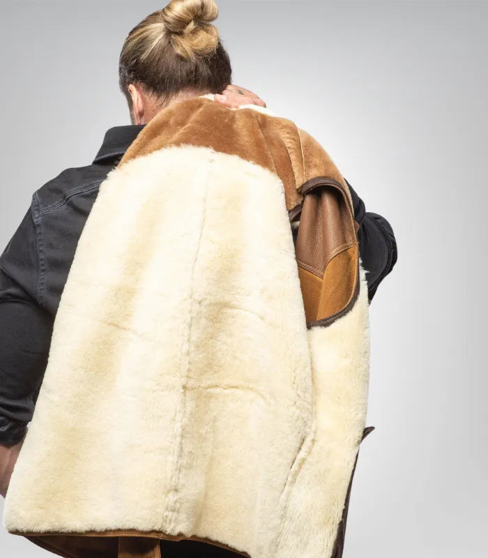 Men’s Western Shearling Vest in Tobacco Brown – Suede Leather Gilet