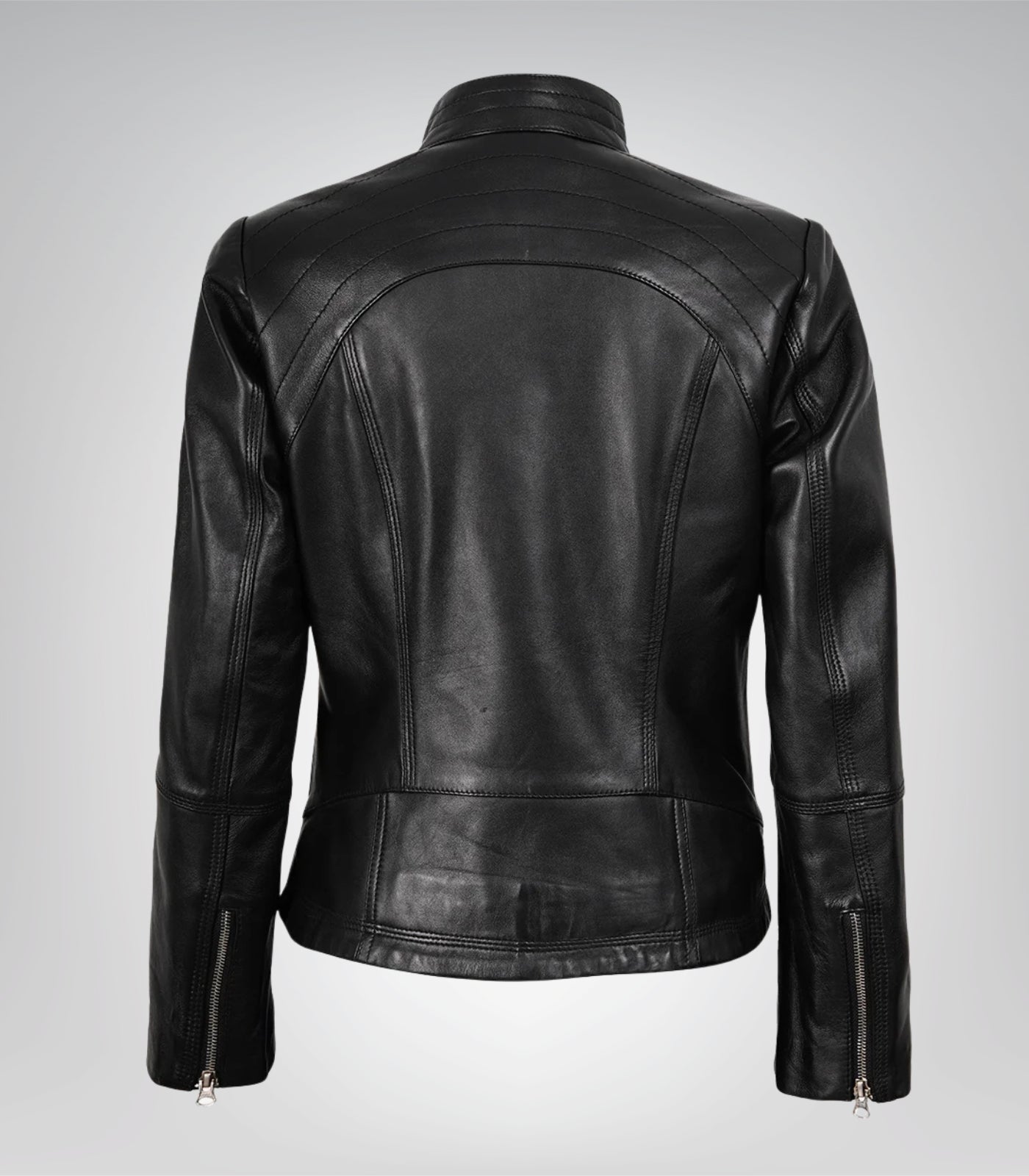 Black motorcycle-style leather jacket for women Acerra edition