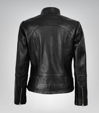Black motorcycle-style leather jacket for women Acerra edition