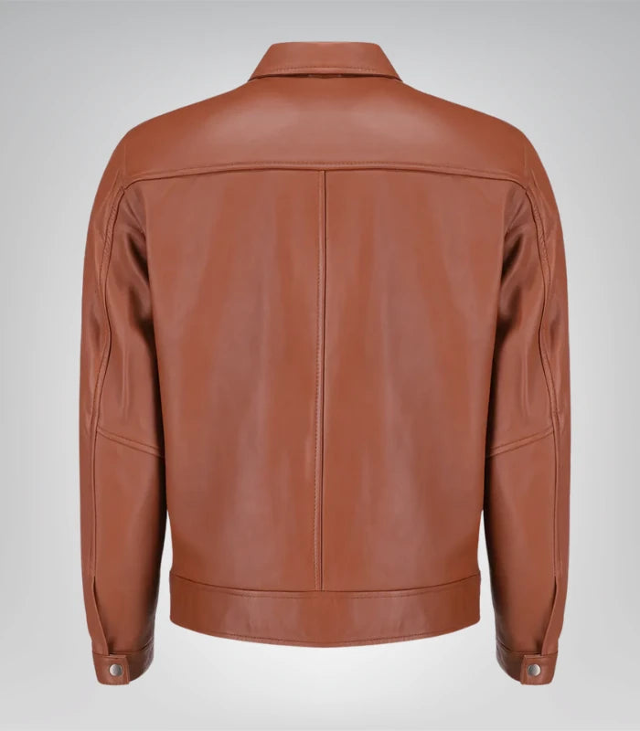 Classic men's leather jacket with Harrington style collar