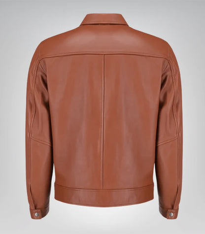Classic men's leather jacket with Harrington style collar