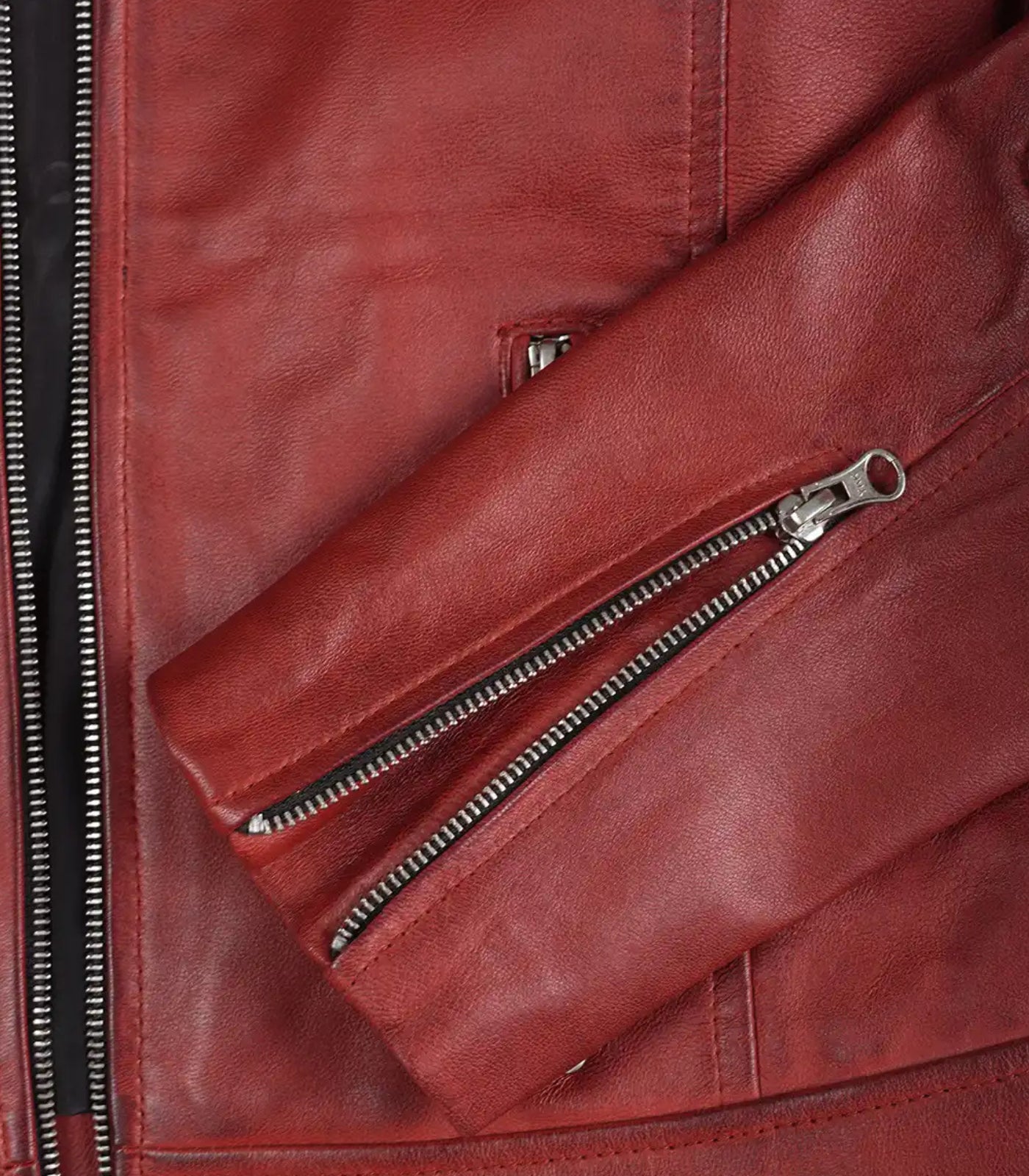 Women’s Real Leather Biker Jacket in Waxed Red