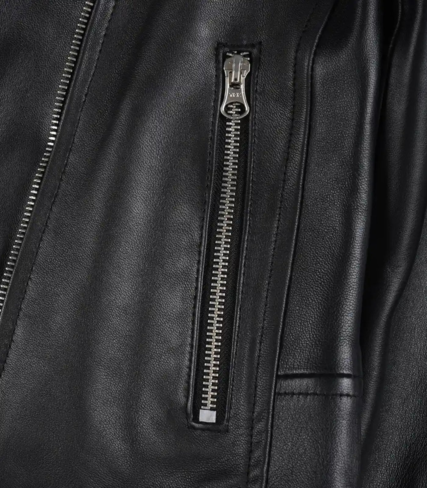 Stylish genuine black leather biker jacket for women in asymmetrical style