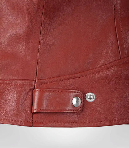 Premium red biker jacket for women with sleek leather detailing