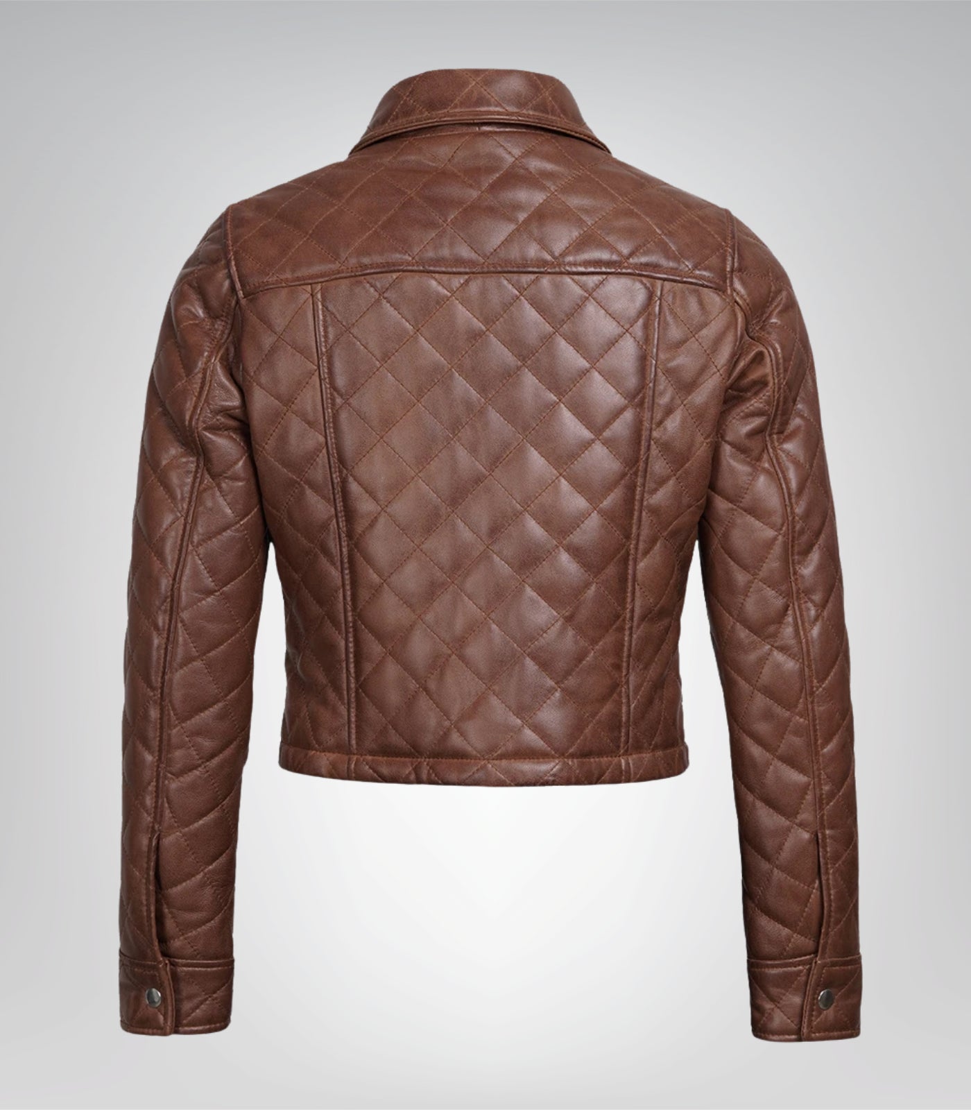 Women’s genuine cognac leather quilted cropped jacket